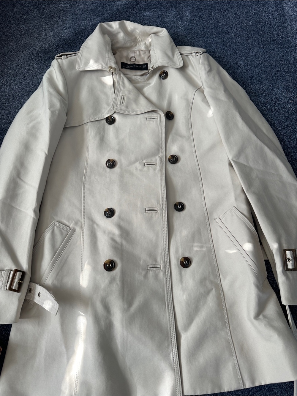 Zara Woman Beige Trench Coat with Striped Lining